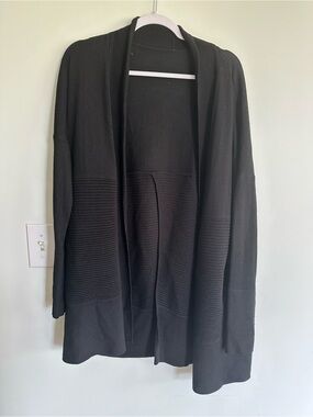 Lululemon Black Open Front Ribbed Panel Cardigan with Pockets Minimalist Neutral